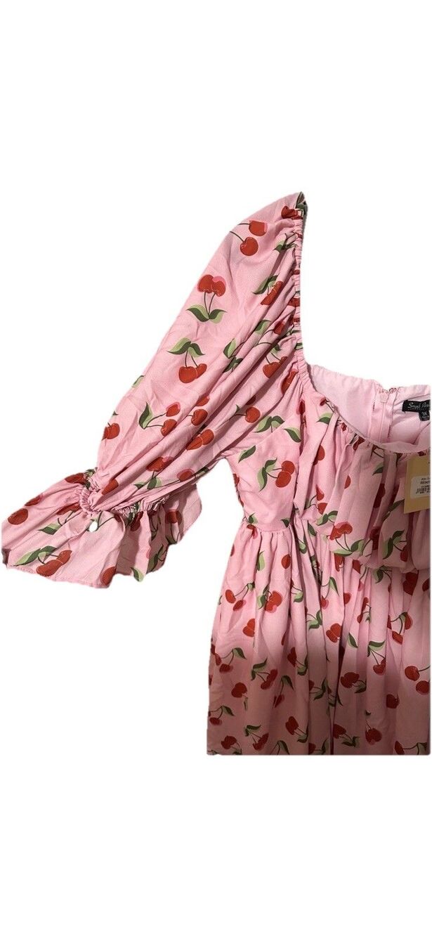 Smak Parlour Dress sz 3X pink cherry print off shoulder tulle flare mod quirky - Picture 7 of 9